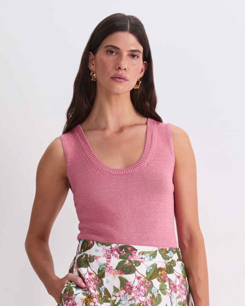 Linen Blend Singlet in ROSE