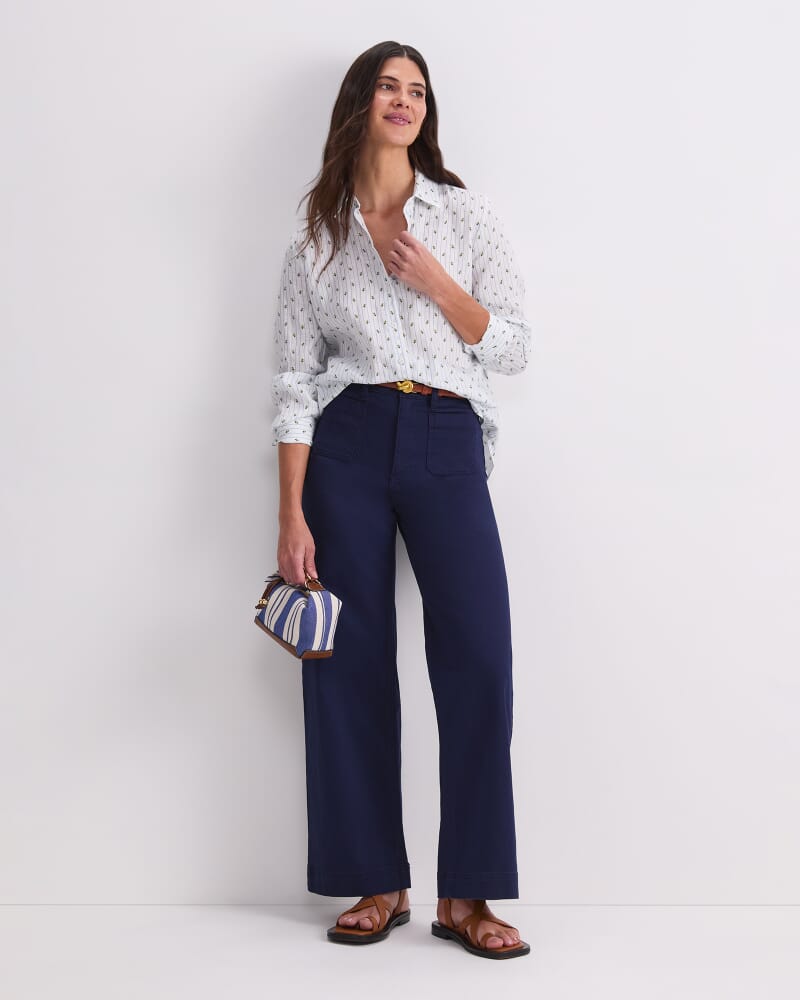 Hampton Stripe Linen Shirt in WHITE/BLUE