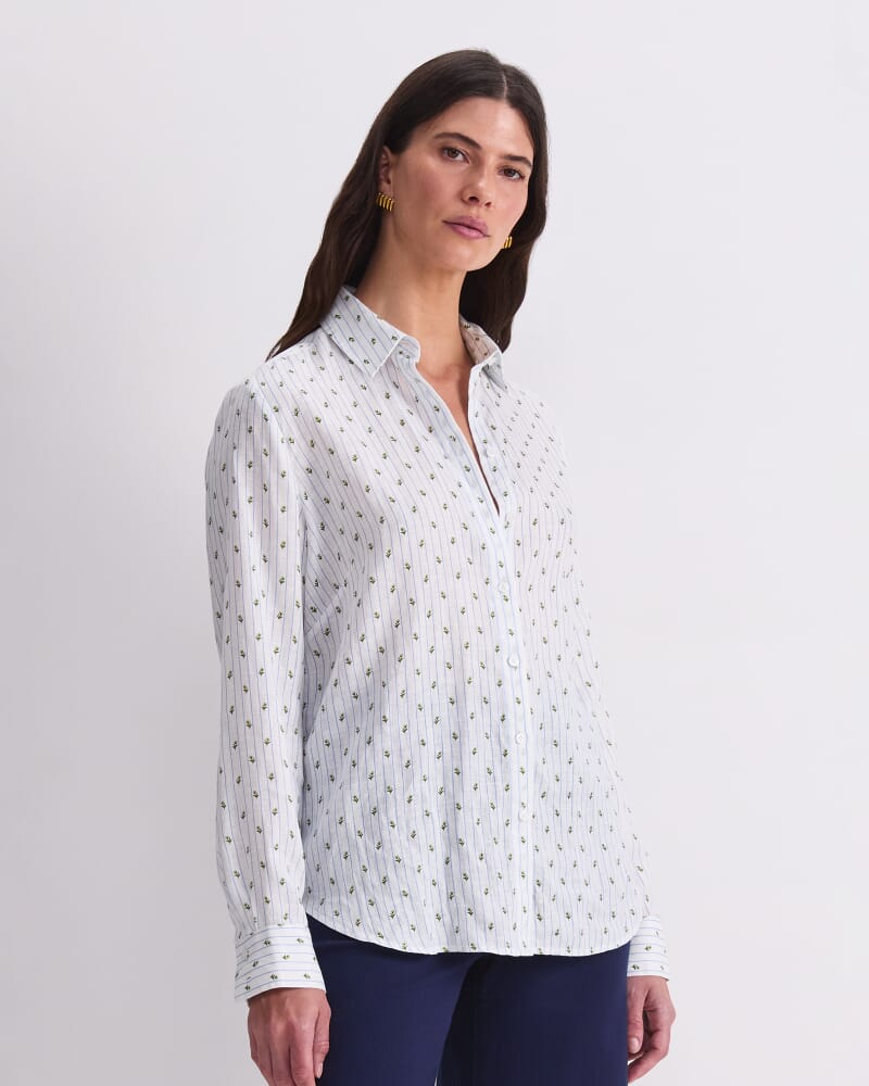 Hampton Stripe Linen Shirt in WHITE/BLUE