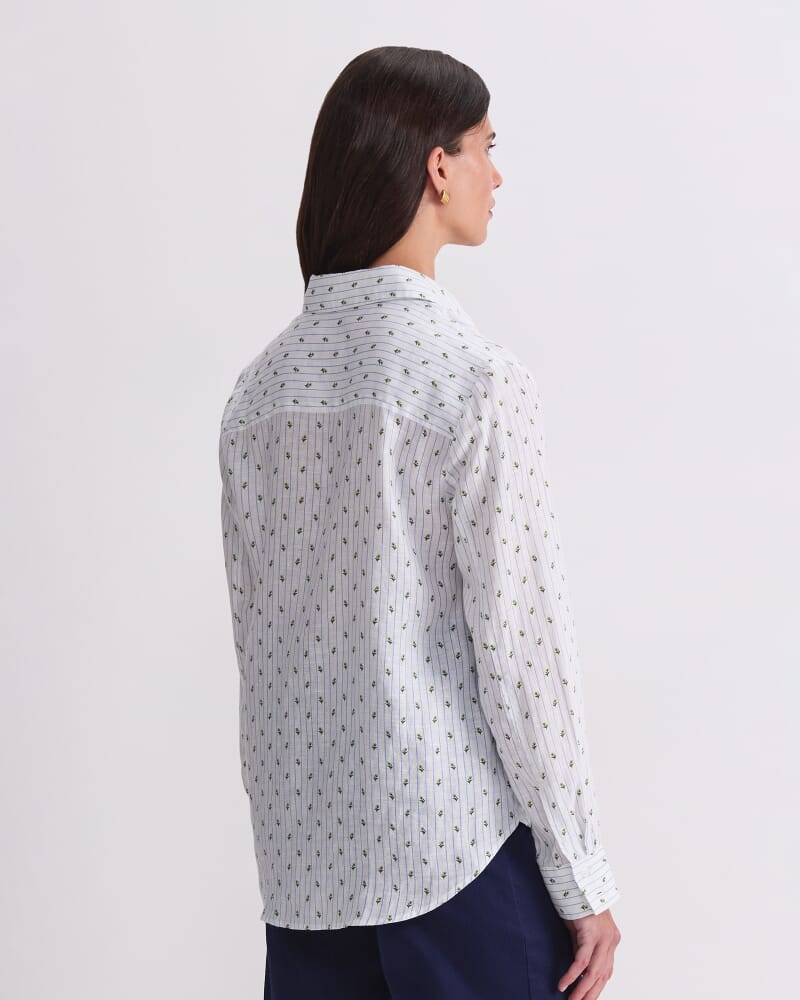 Hampton Stripe Linen Shirt in WHITE/BLUE