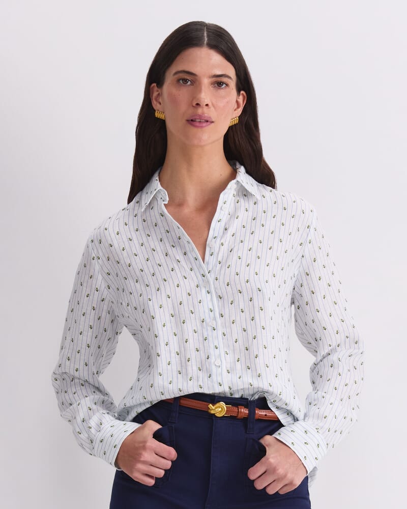 Hampton Stripe Linen Shirt in WHITE/BLUE