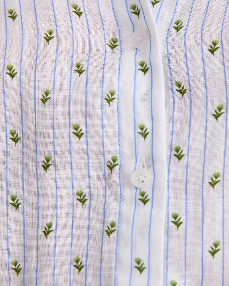 Hampton Stripe Linen Shirt in WHITE/BLUE