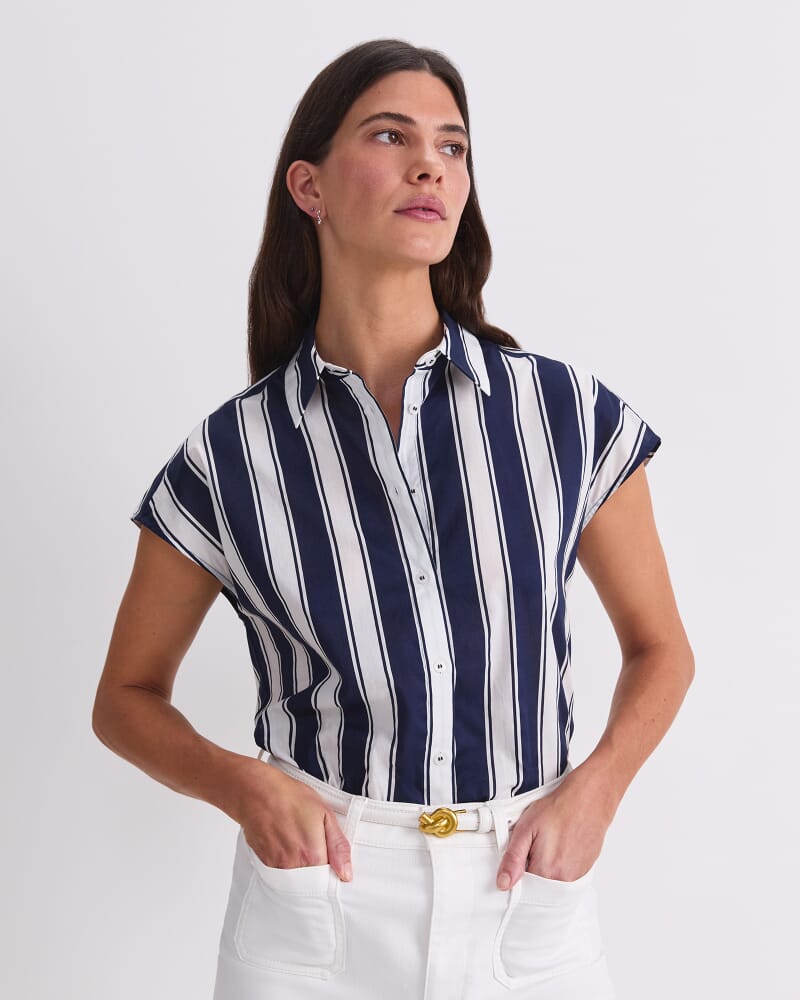 Short Sleeve Lily Voile Shirt in NAVY