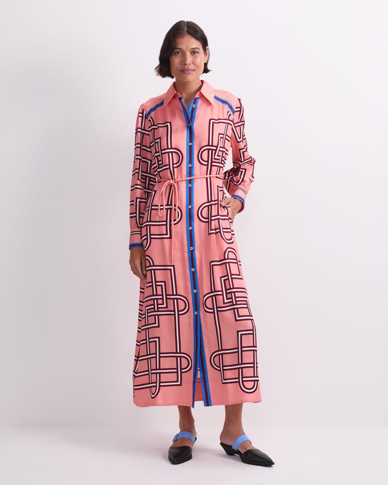 Rhodes Long Sleeve Shirt Dress in PEACH