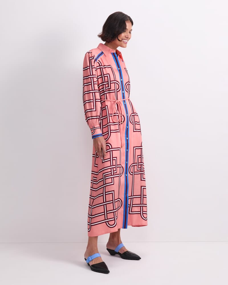 Rhodes Long Sleeve Shirt Dress in PEACH
