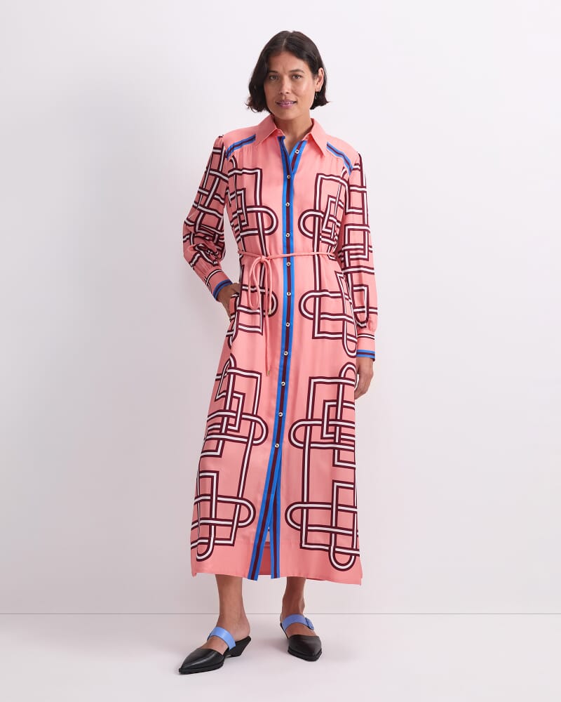 Rhodes Long Sleeve Shirt Dress in PEACH