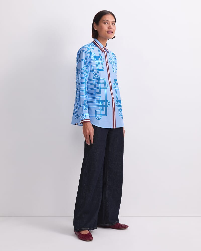 Rhodes Long Sleeve Cotton Silk Shirt in SKY BLUE