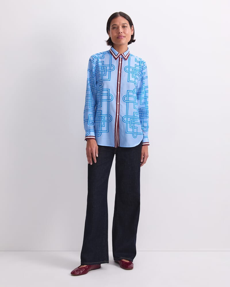 Rhodes Long Sleeve Cotton Silk Shirt in SKY BLUE