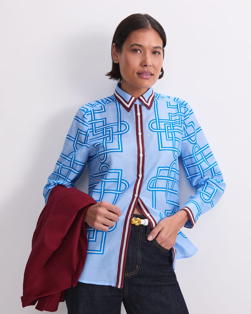Rhodes Long Sleeve Cotton Silk Shirt in SKY BLUE