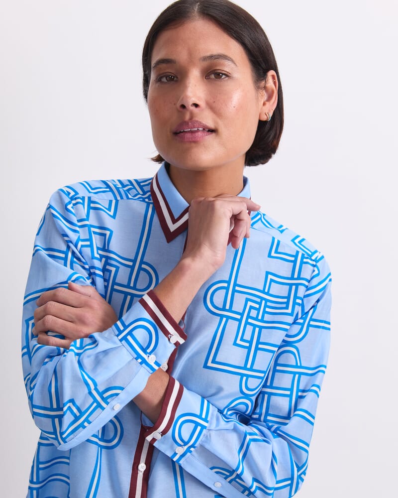 Rhodes Long Sleeve Cotton Silk Shirt in SKY BLUE