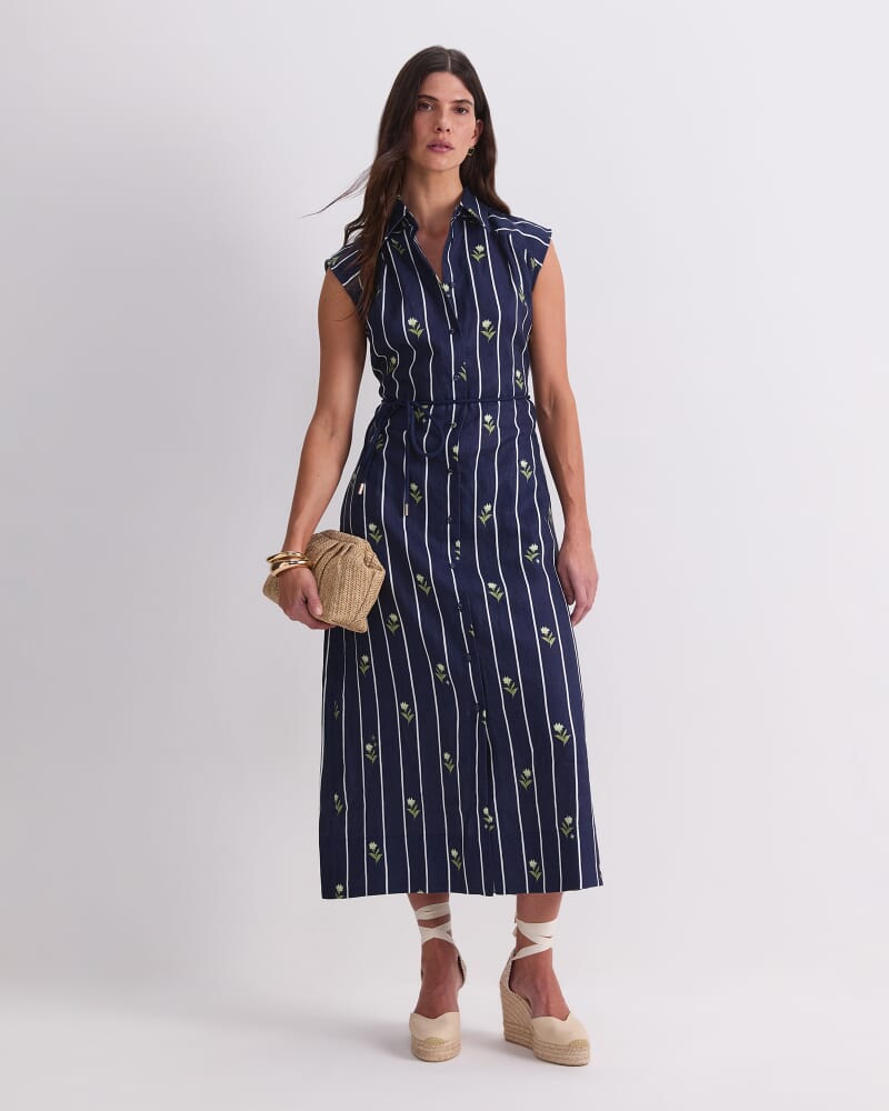 Hampton Stripe Shirt Dress in NAVY MULTI