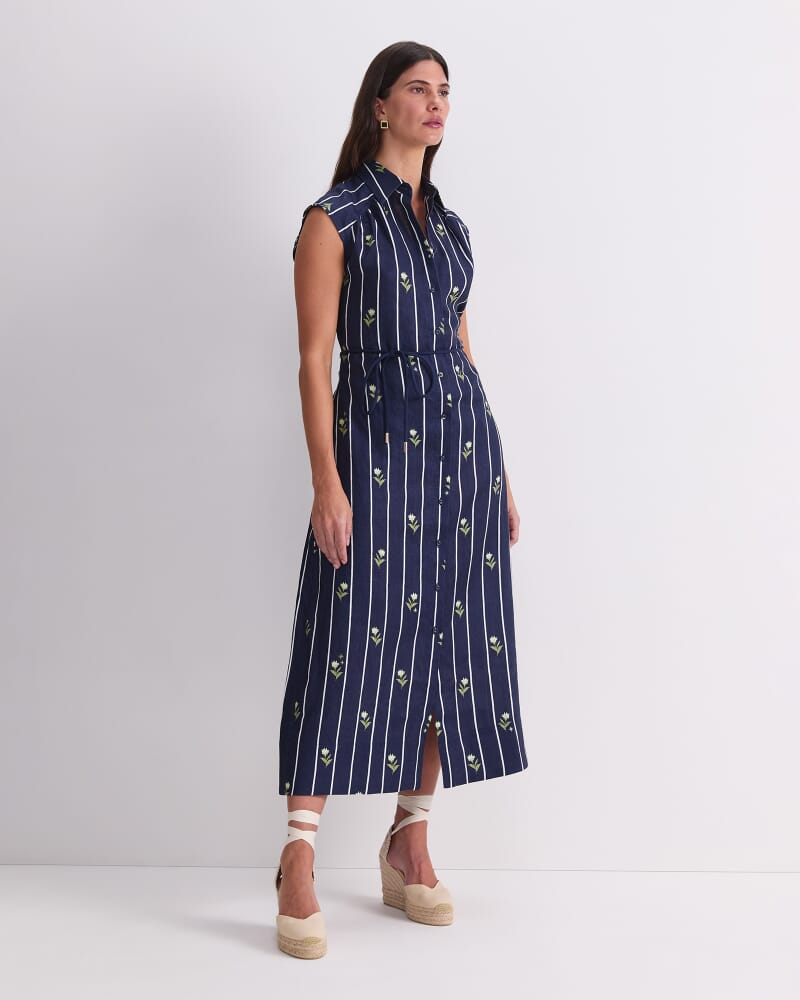 Hampton Stripe Shirt Dress in NAVY MULTI