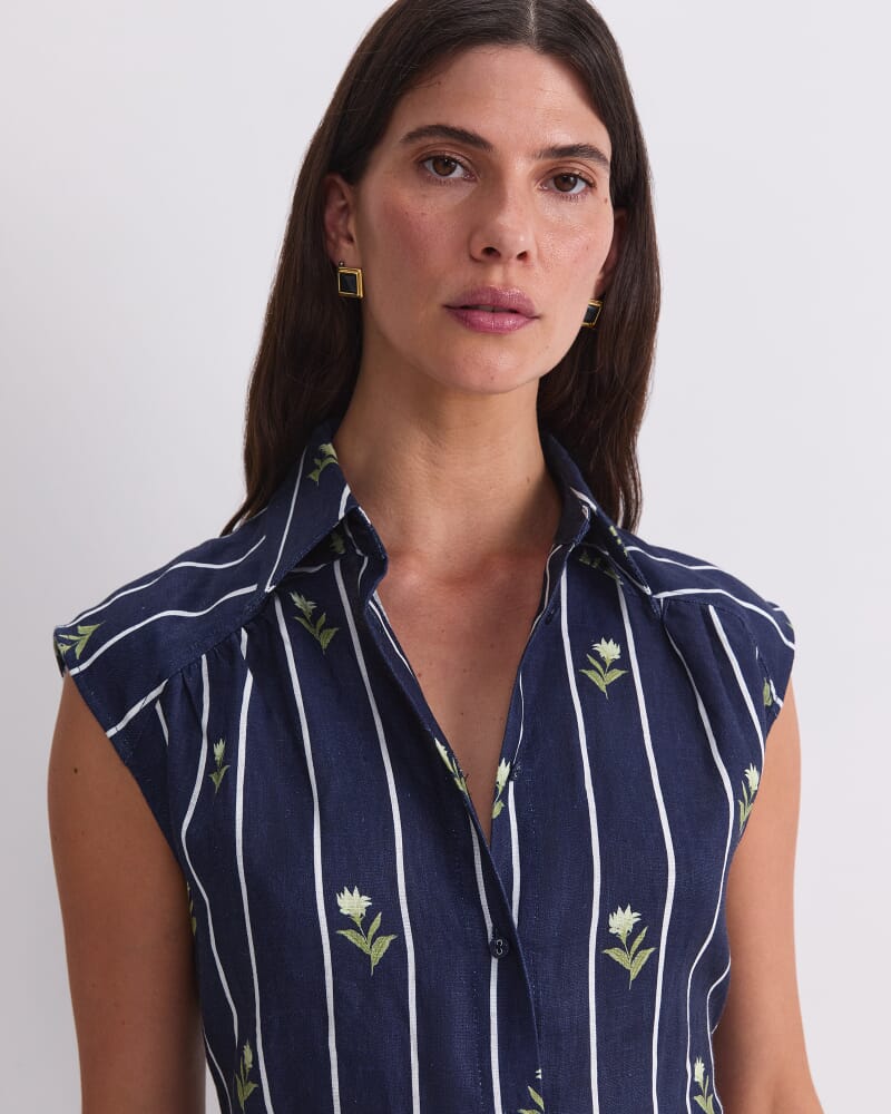 Hampton Stripe Shirt Dress in NAVY MULTI
