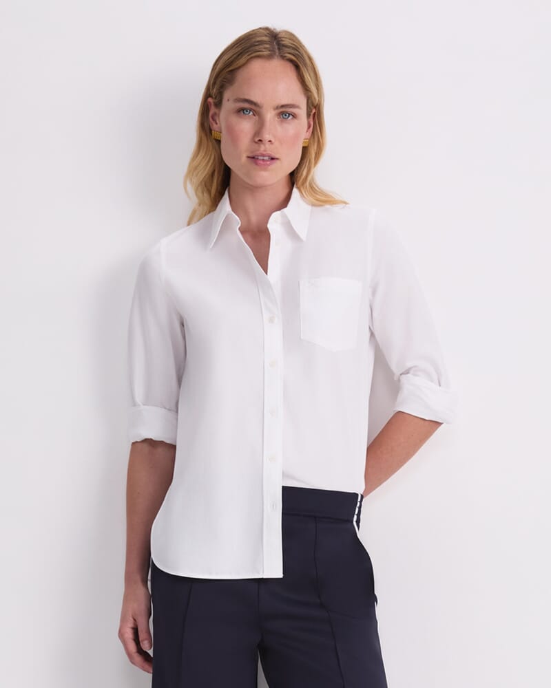 Long Sleeve Oxford Shirt in WHITE