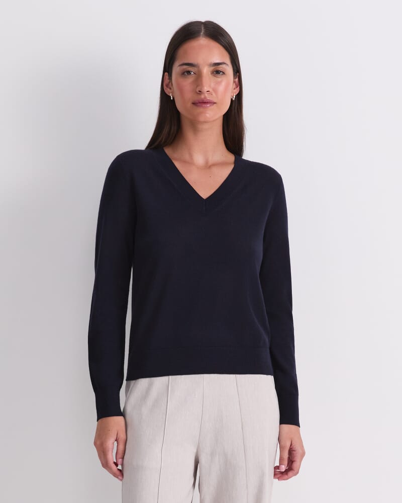 Francis Merino V-Neck Knit in NAVY