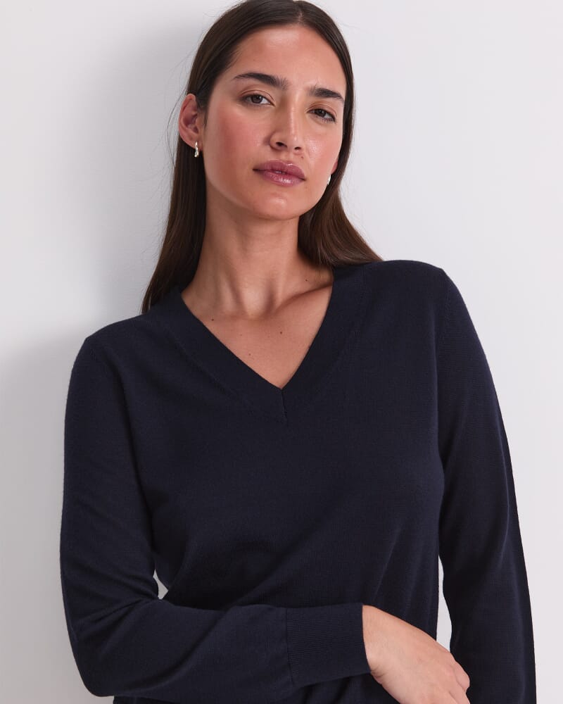 Francis Merino V-Neck Knit in NAVY