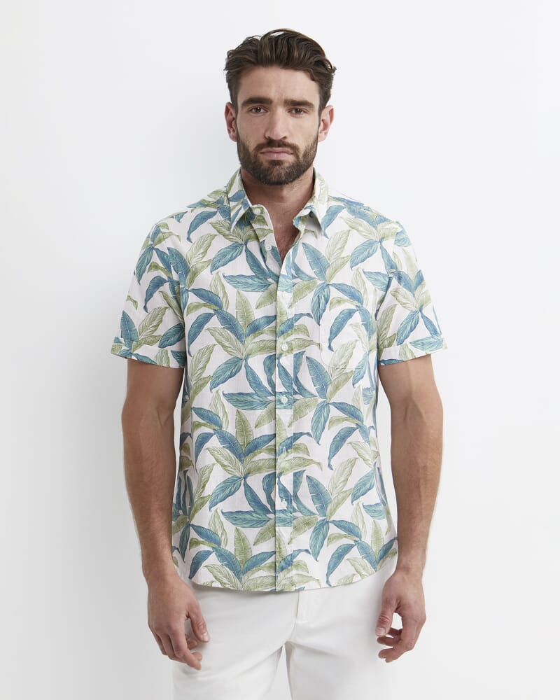 Howard Short Sleeve Cotton Shirt in WHITE/MULTI