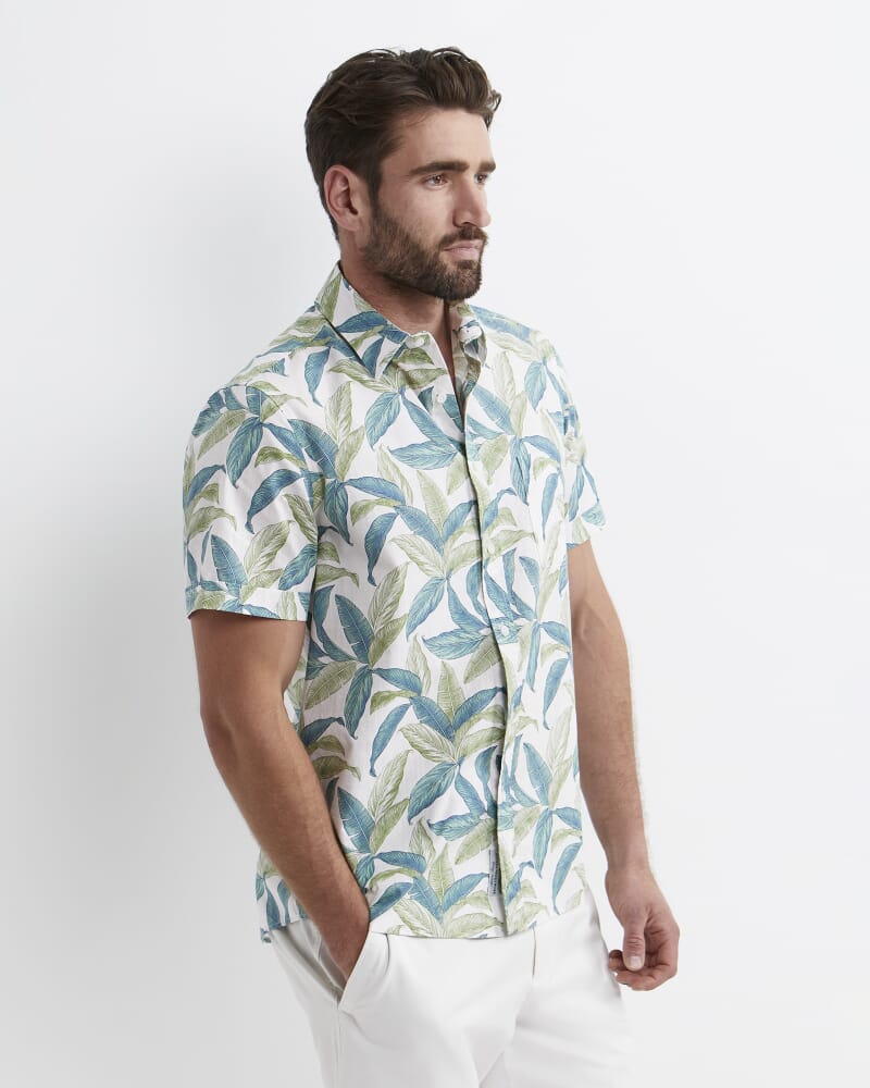 Howard Short Sleeve Cotton Shirt in WHITE/MULTI