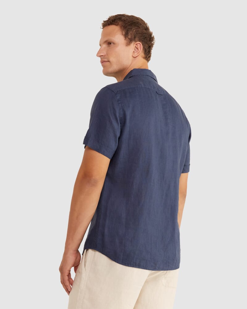 Linen Short Sleeve Shirt in NAVY