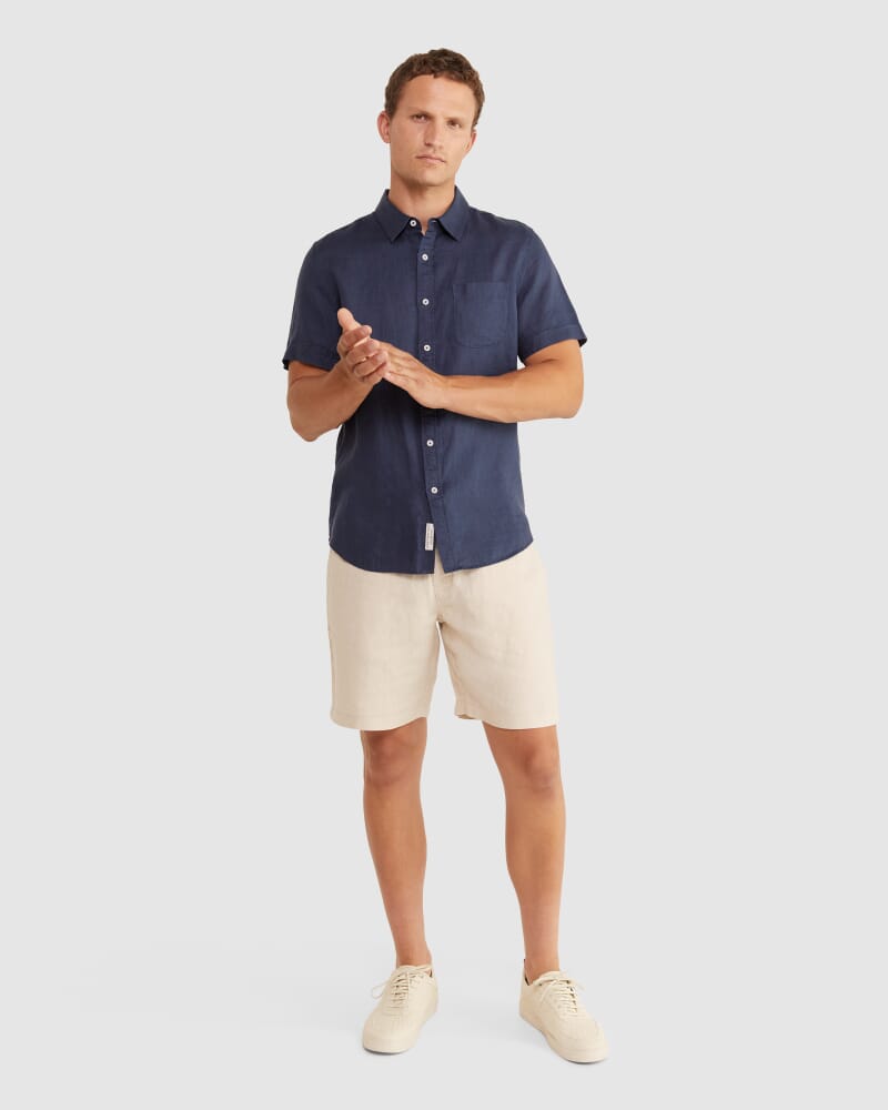 Linen Short Sleeve Shirt in NAVY