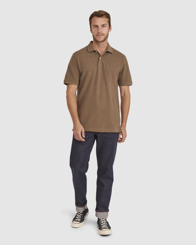 Pique Polo Melange in MOCHA MELANGE