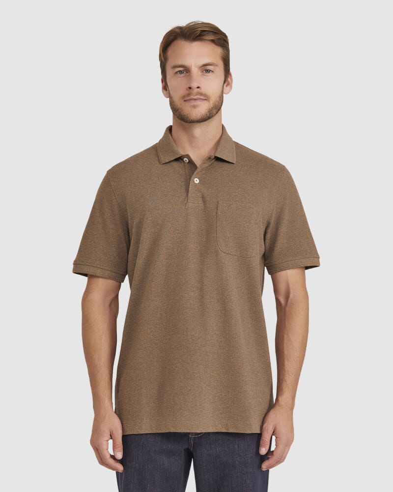 Pique Polo Melange in MOCHA MELANGE
