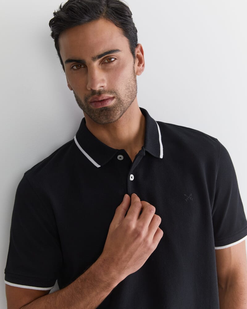 SC Tipped Pique Polo in BLACK
