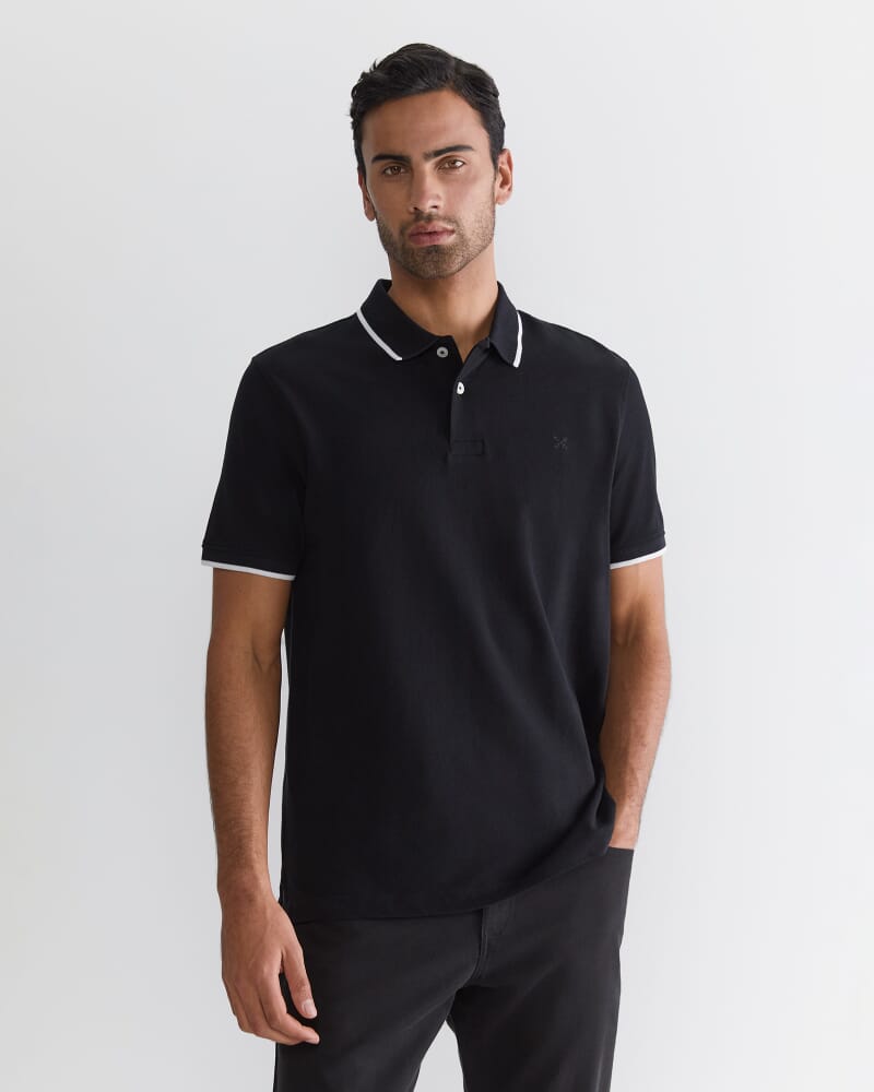 SC Tipped Pique Polo in BLACK