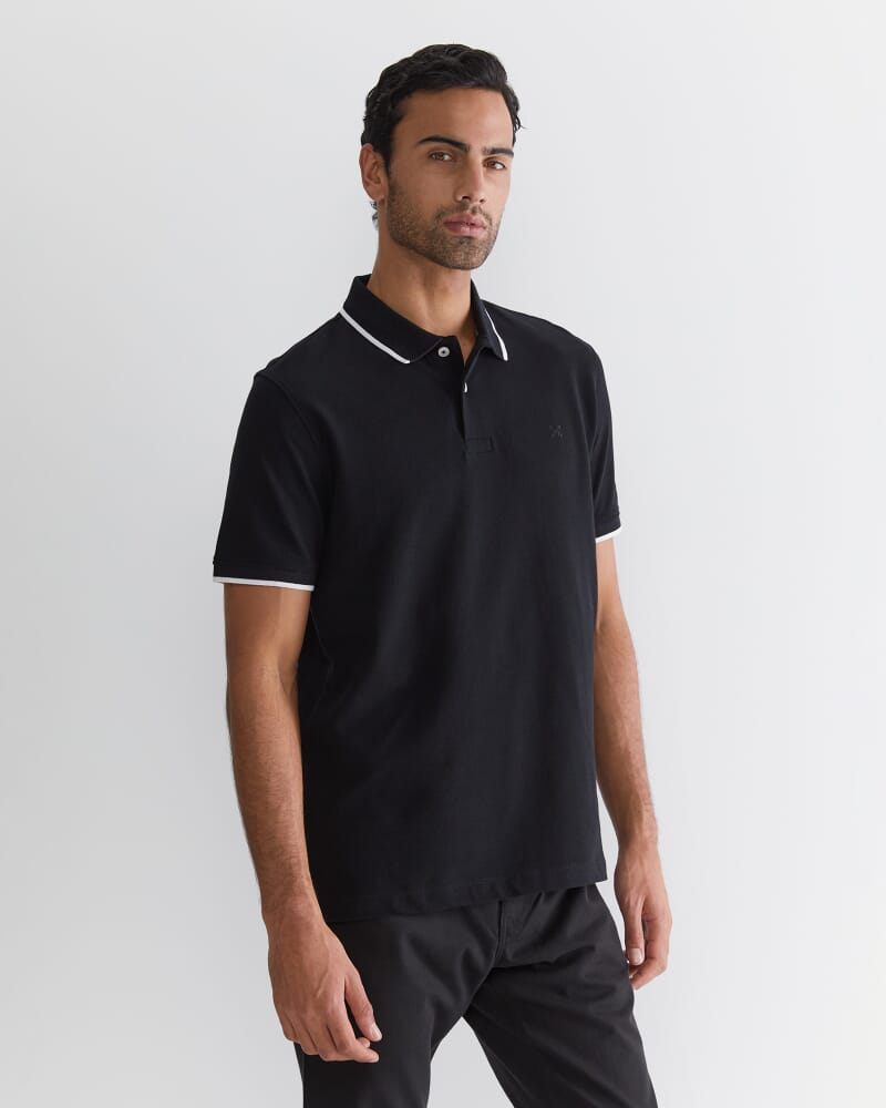 SC Tipped Pique Polo in BLACK