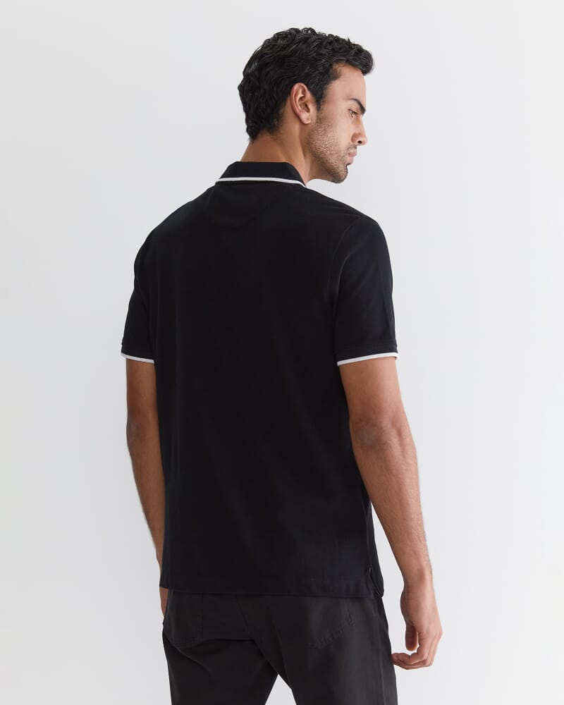 SC Tipped Pique Polo in BLACK