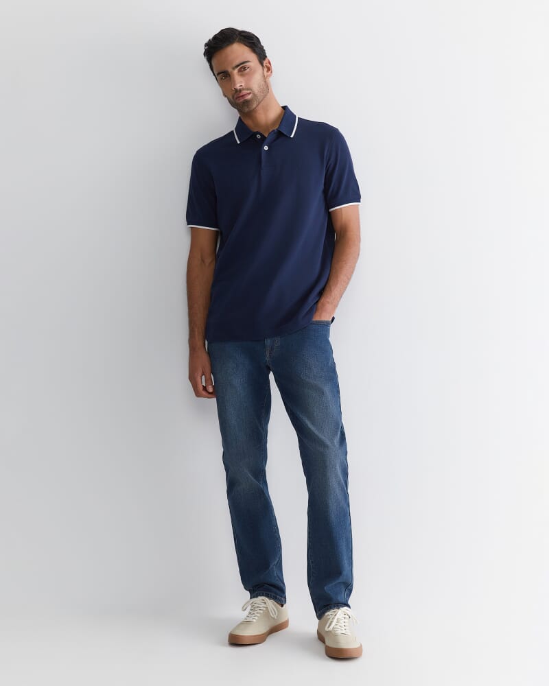 SC Tipped Pique Polo in NAVY