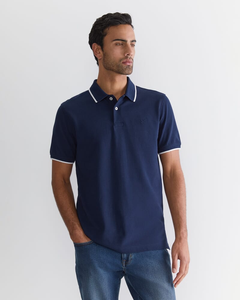 SC Tipped Pique Polo in NAVY