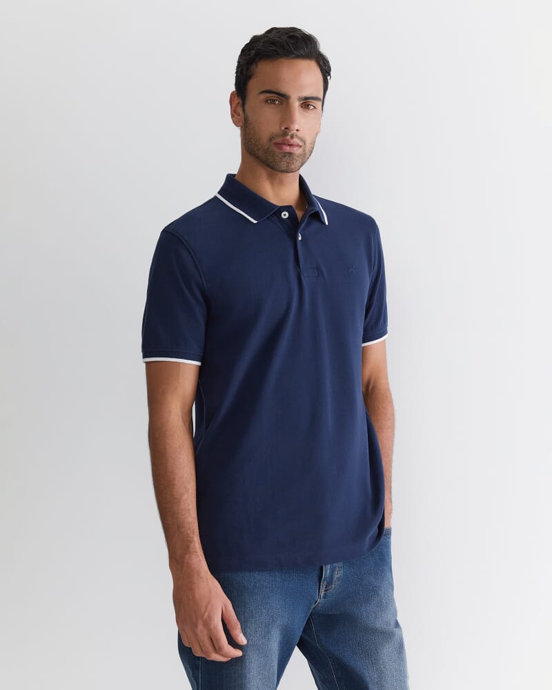 SC Tipped Pique Polo in NAVY