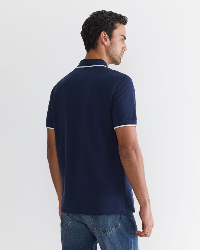 SC Tipped Pique Polo in NAVY