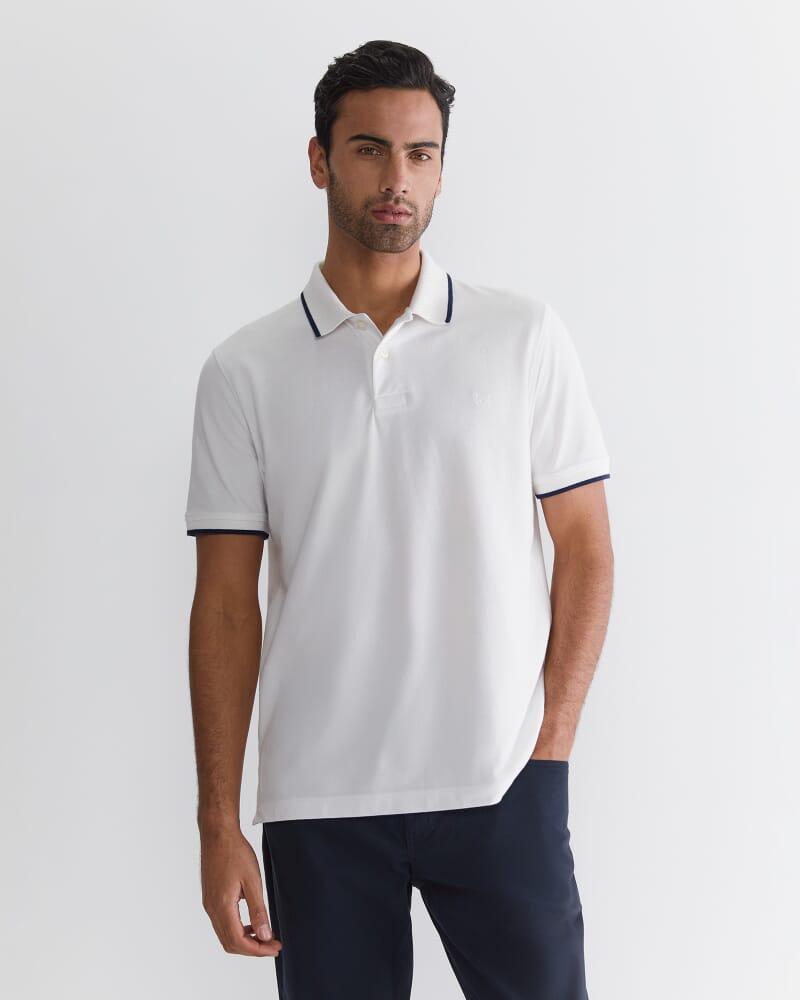SC Tipped Pique Polo in WHITE