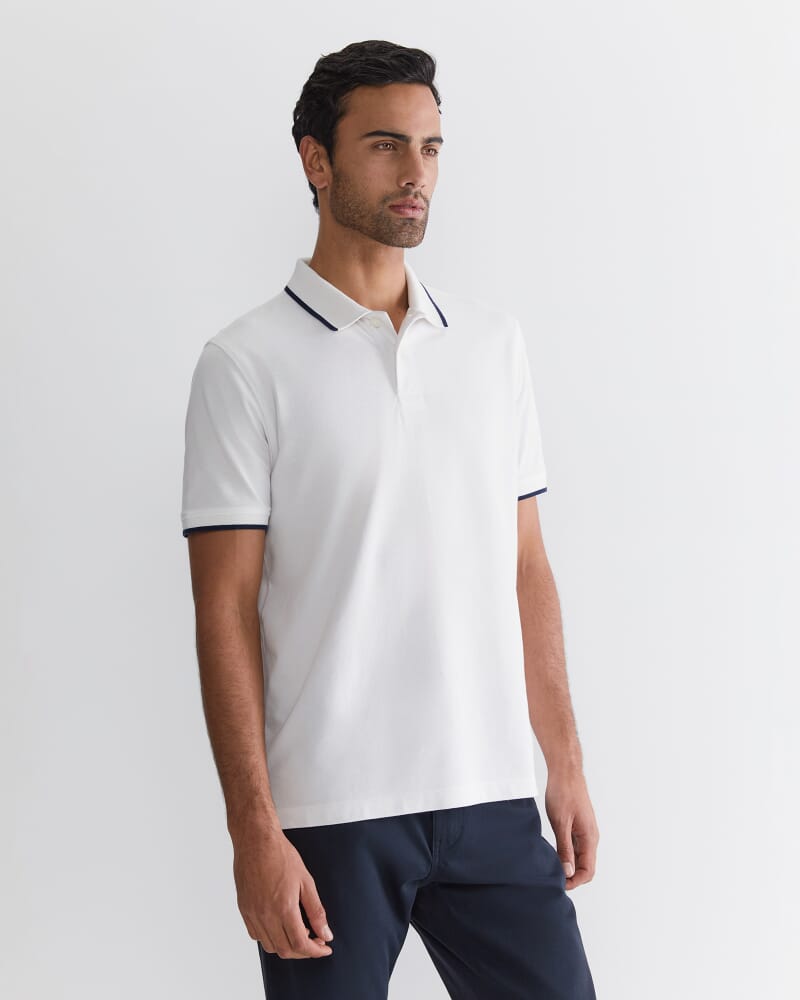 SC Tipped Pique Polo in WHITE