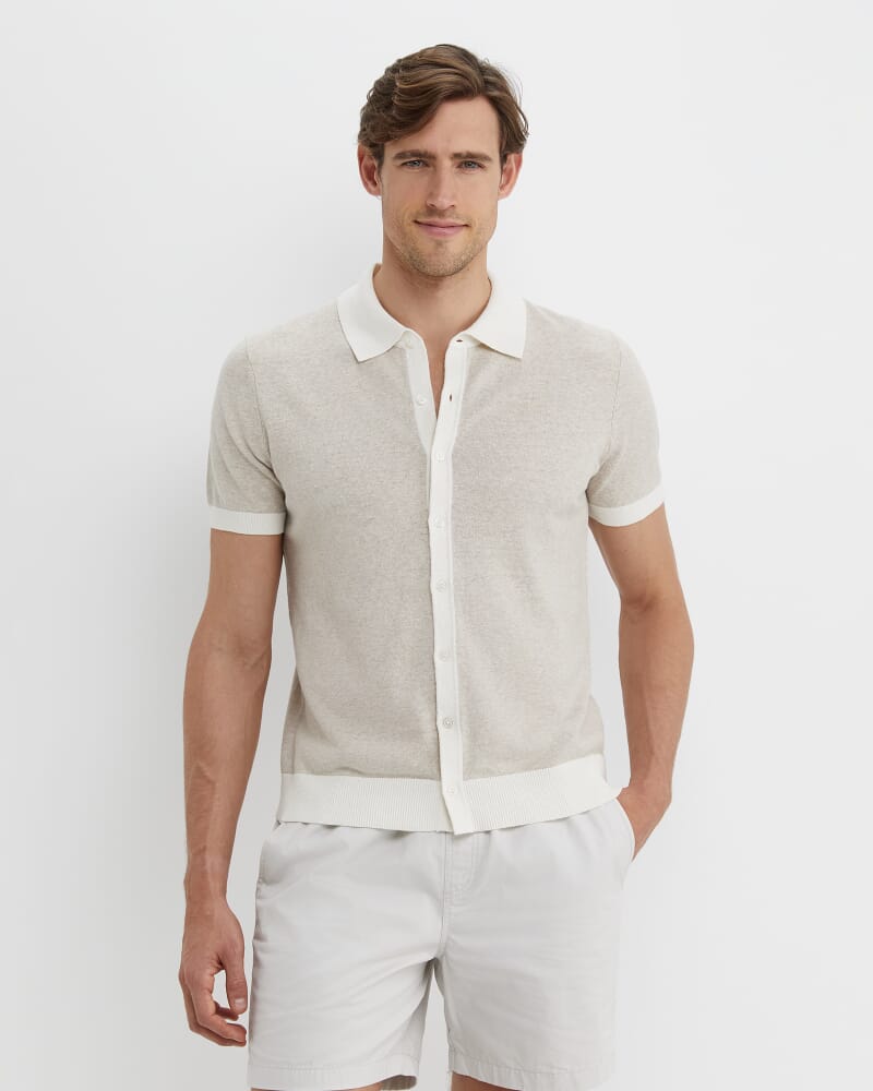 Ellis Knitted Short Sleeve Shirt in NATURAL MELANGE