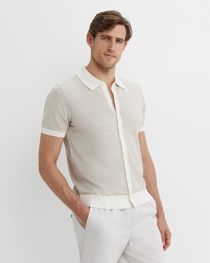 Ellis Knitted Short Sleeve Shirt in NATURAL MELANGE