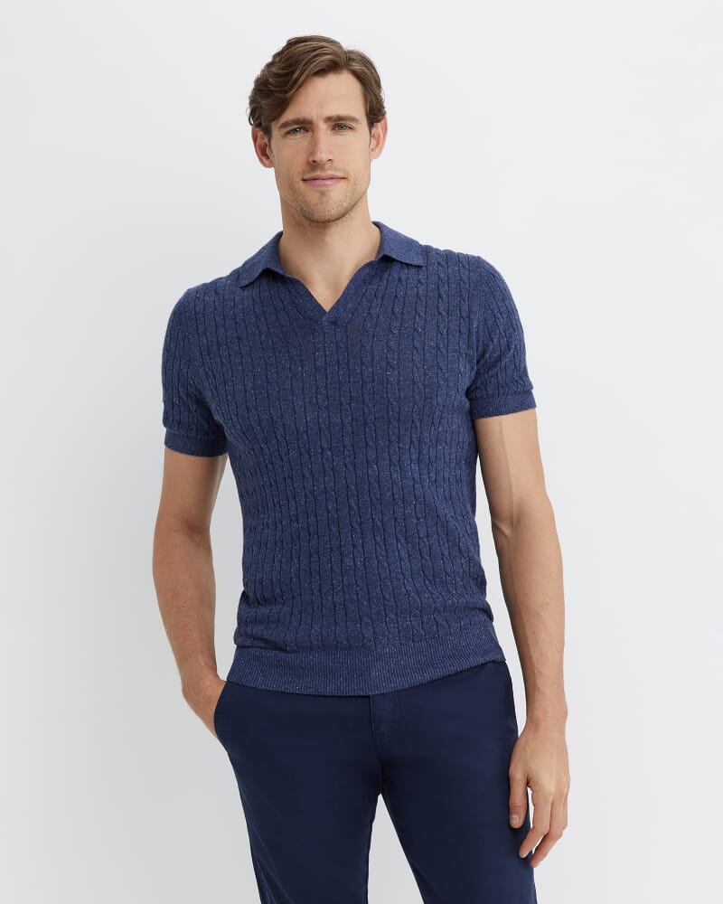 Murrinar Cable Knit Polo in DARK BLUE MELANGE