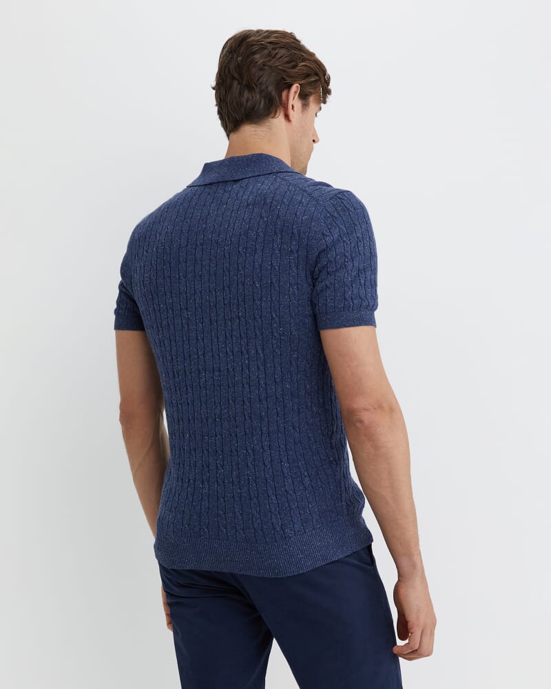 Murrinar Cable Knit Polo in DARK BLUE MELANGE