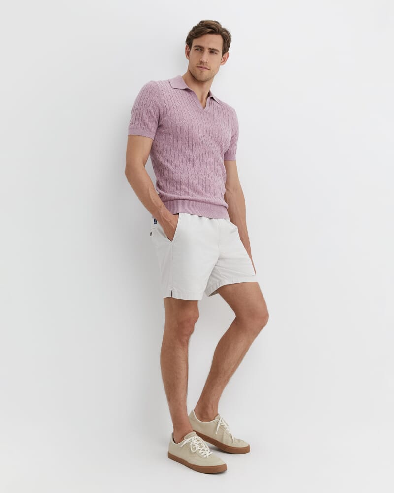 Murrinar Cable Knit Polo in PINK MELANGE