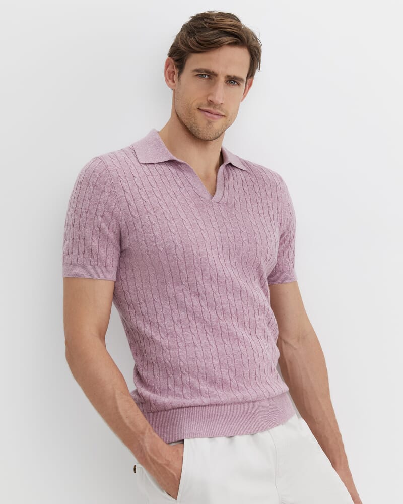 Murrinar Cable Knit Polo in PINK MELANGE