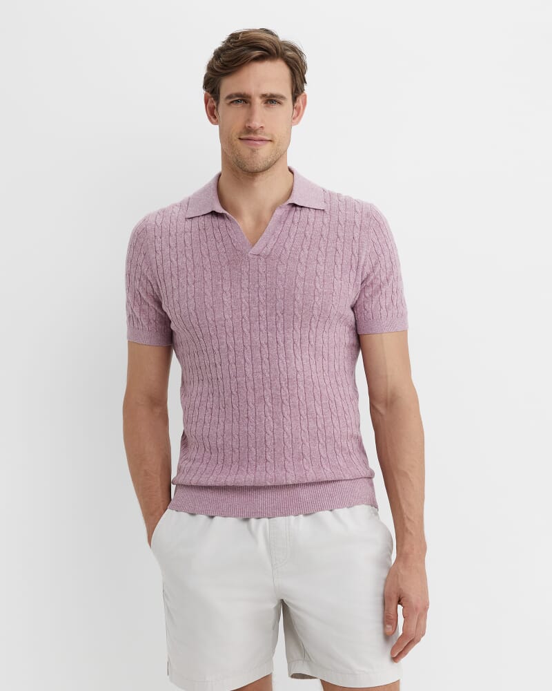 Murrinar Cable Knit Polo in PINK MELANGE