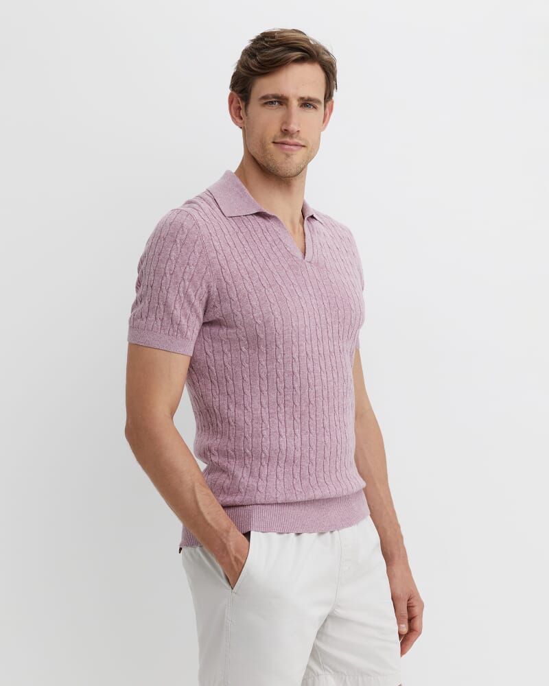 Murrinar Cable Knit Polo in PINK MELANGE