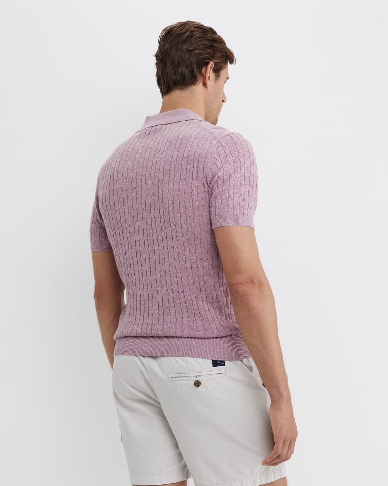 Murrinar Cable Knit Polo in PINK MELANGE