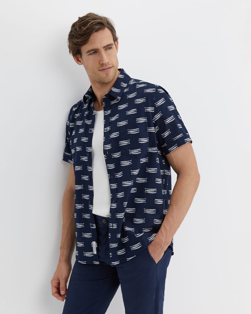 Lake Side Short Sleeve Shirt in NAVY/WHITE