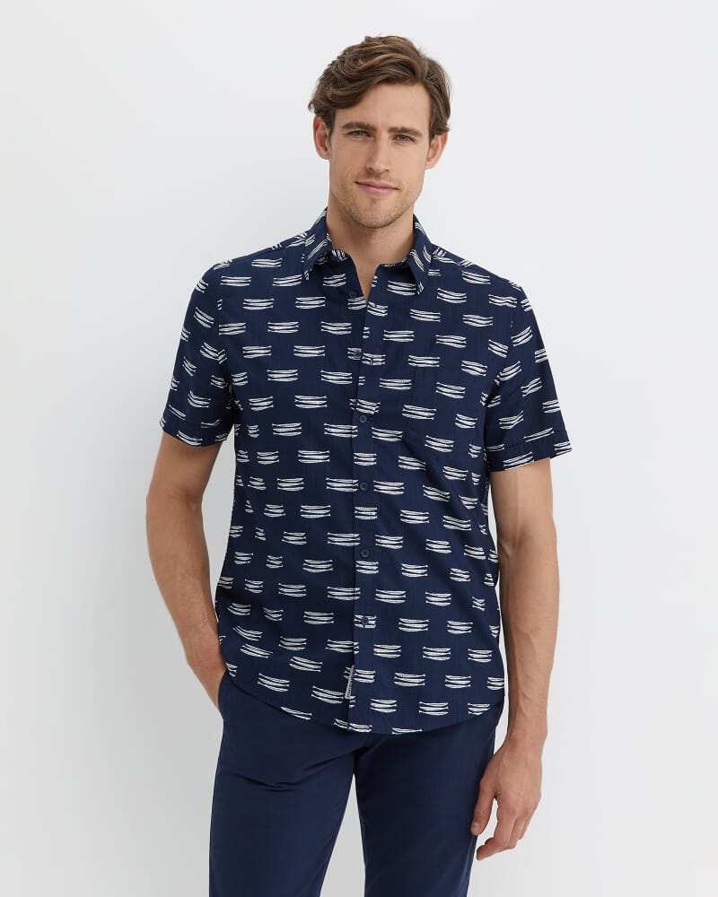 Lake Side Short Sleeve Shirt in NAVY/WHITE