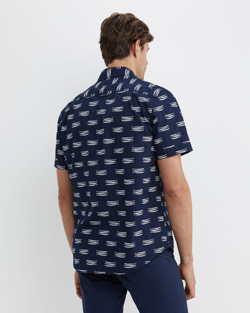 Lake Side Short Sleeve Shirt in NAVY/WHITE