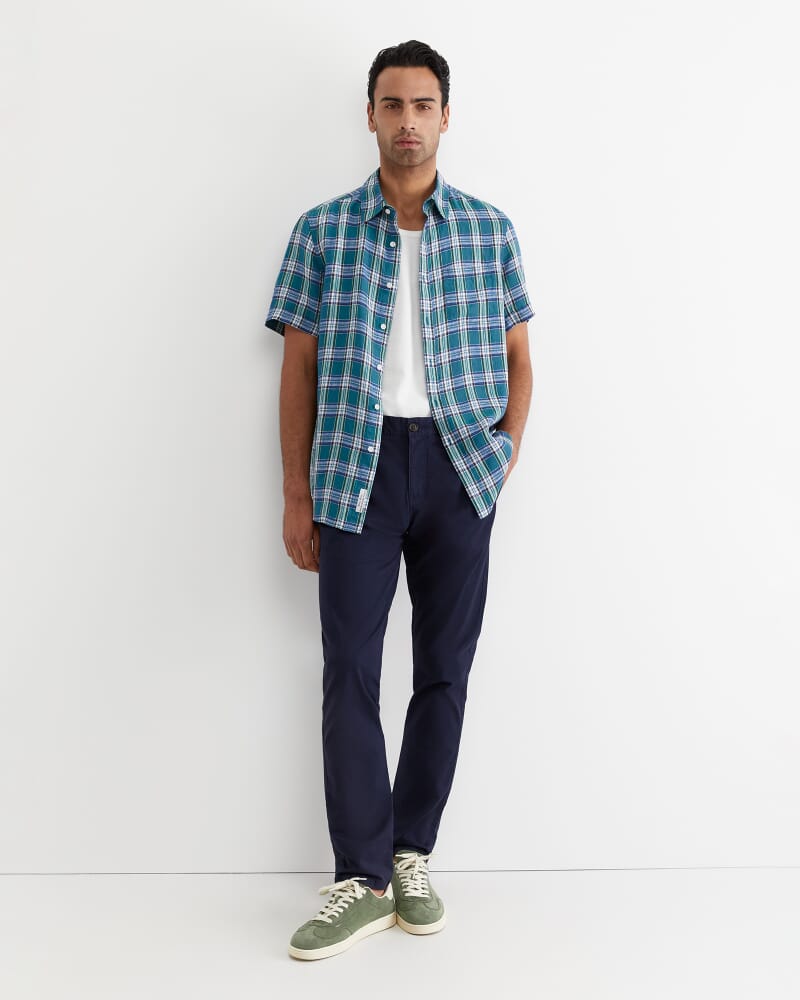 Johnston Short Sleeve Linen Check Shirt in MULTI