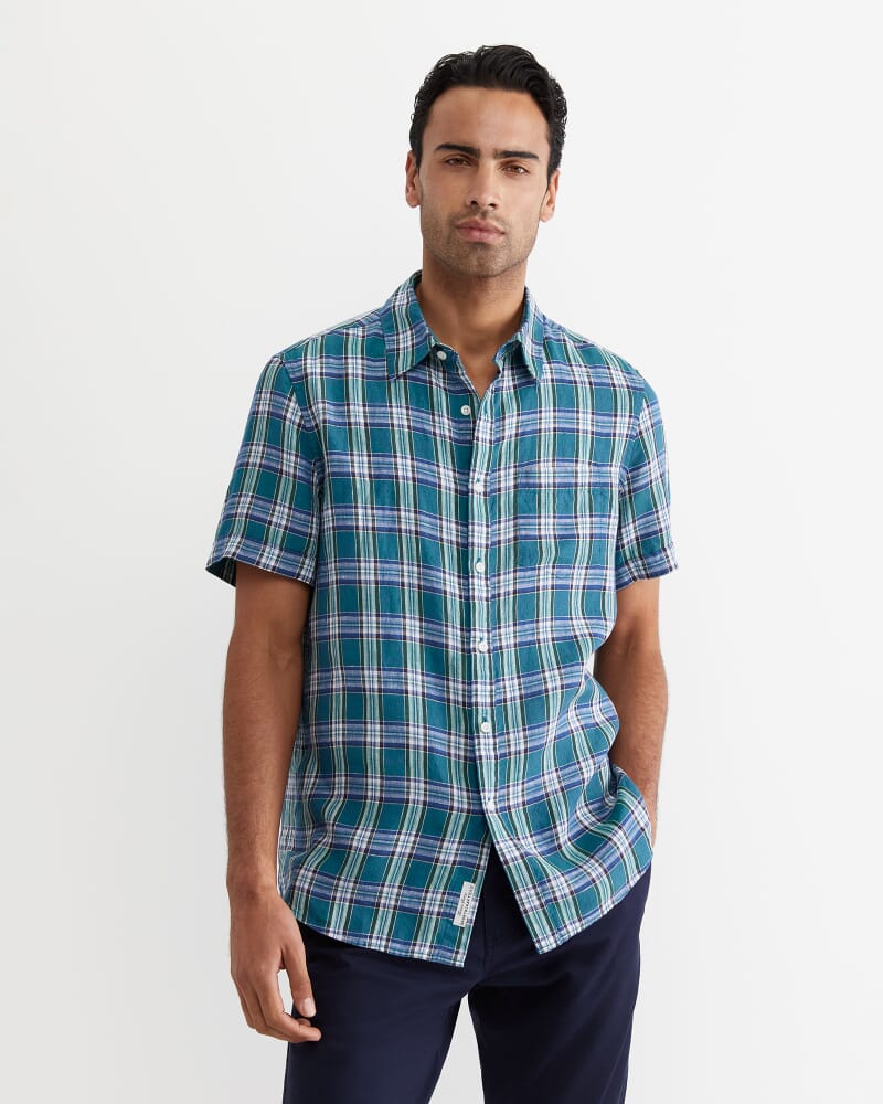 Johnston Short Sleeve Linen Check Shirt in MULTI